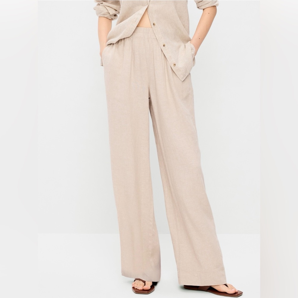 Old Navy | High-Waisted Linen-Blend Super Wide-Leg Pants size Medium Petite